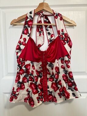 VOODOO VIXEN Retro Floral Corset Halter Top
